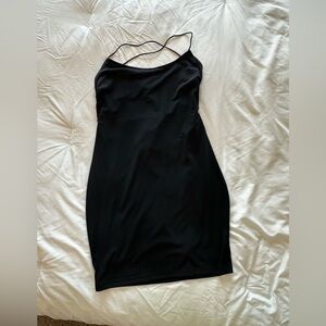 Black open back mini dress